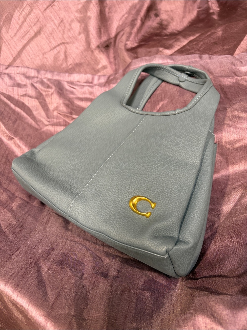 Coach Pebbled Leather Shoulder Bag in Light Blue with Gold C